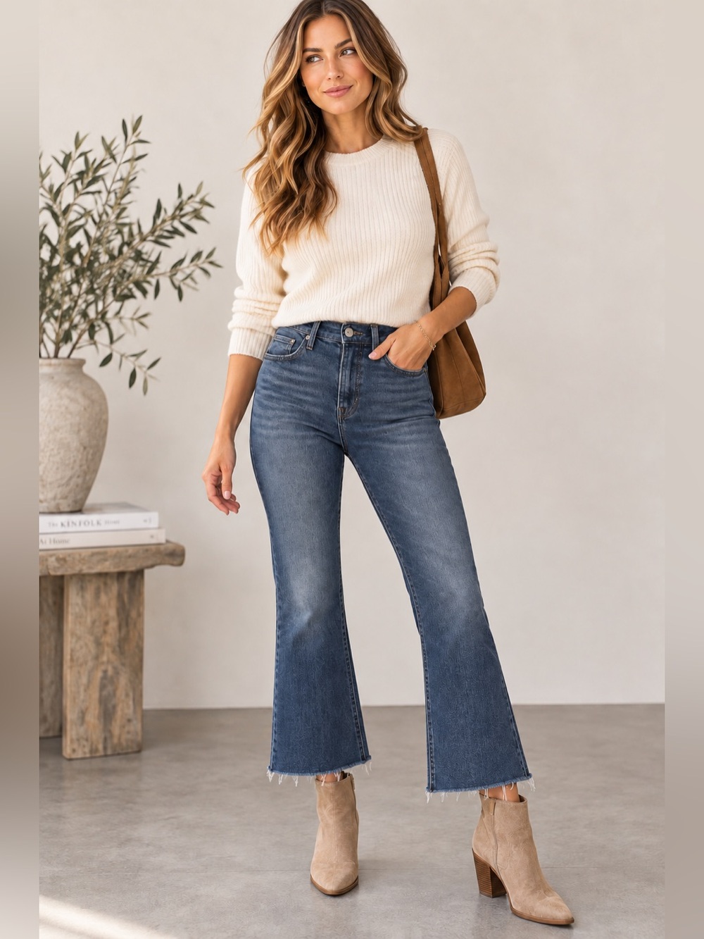 FRAME Le Crop Flare Jeans Size 30 Samson Medium Wash Raw Hem Stretch Denim